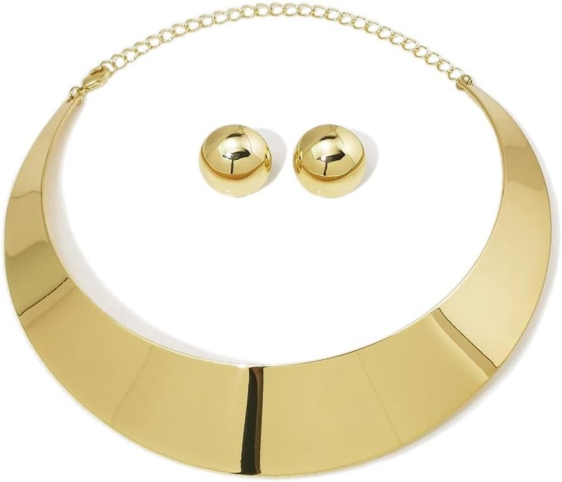 Hewill Store Chunky Gold Necklace Big Statement Chunky Necklace for Women African Tribe Wide Metal Choker Necklaces Jewelry - Image 1